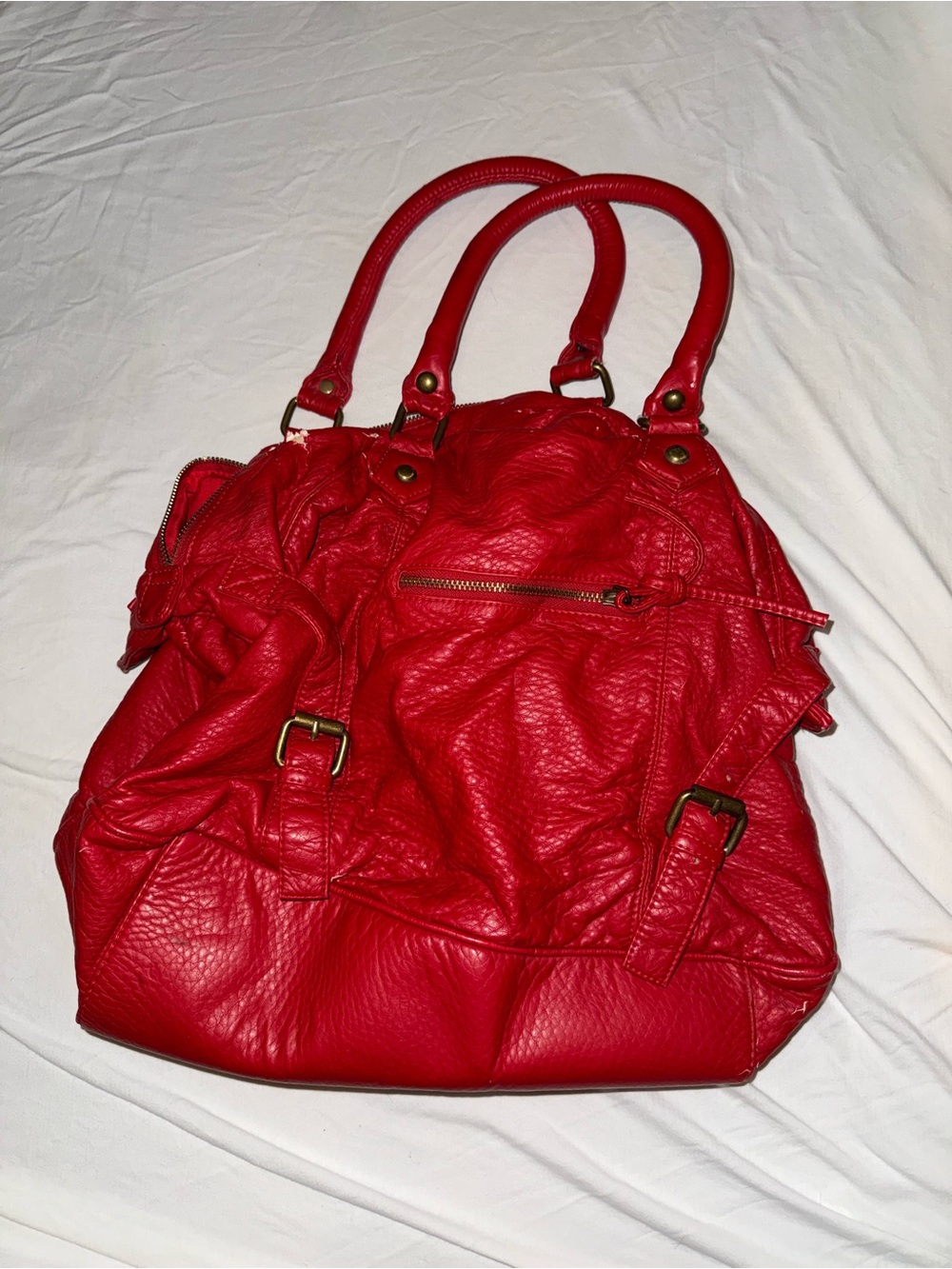 Deena & Ozzy Red Leather Shoulder Bag